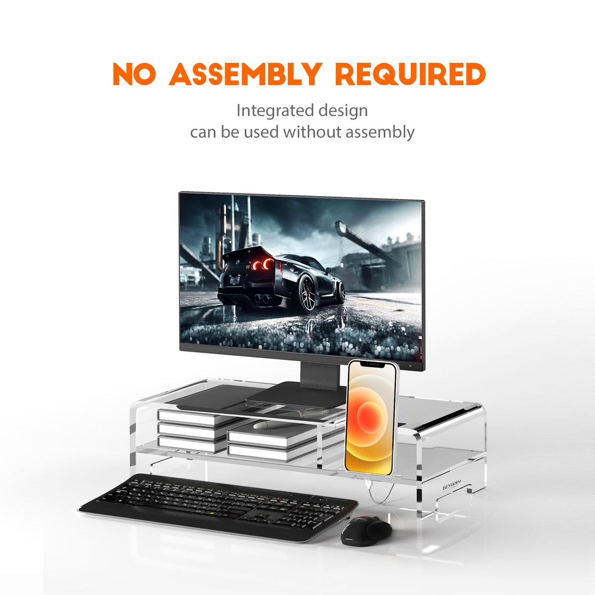 BEYGORM Acrylic Monitor Stand for Full Keyboard, 20" Wide 2-Tier