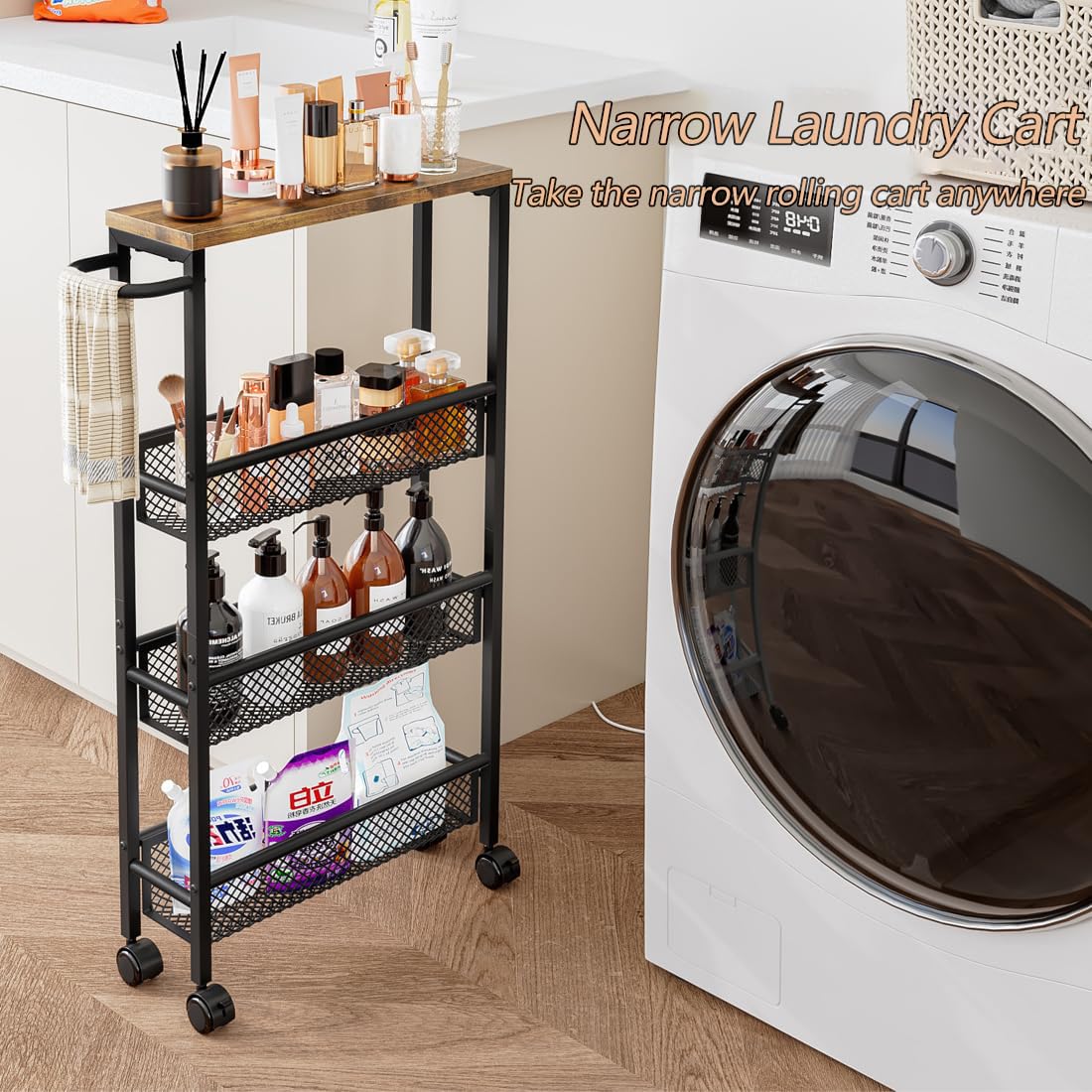 AZERPIAN Slim Rolling Cart 5 Tier Narrow Storage Cart on Wheels with Handle