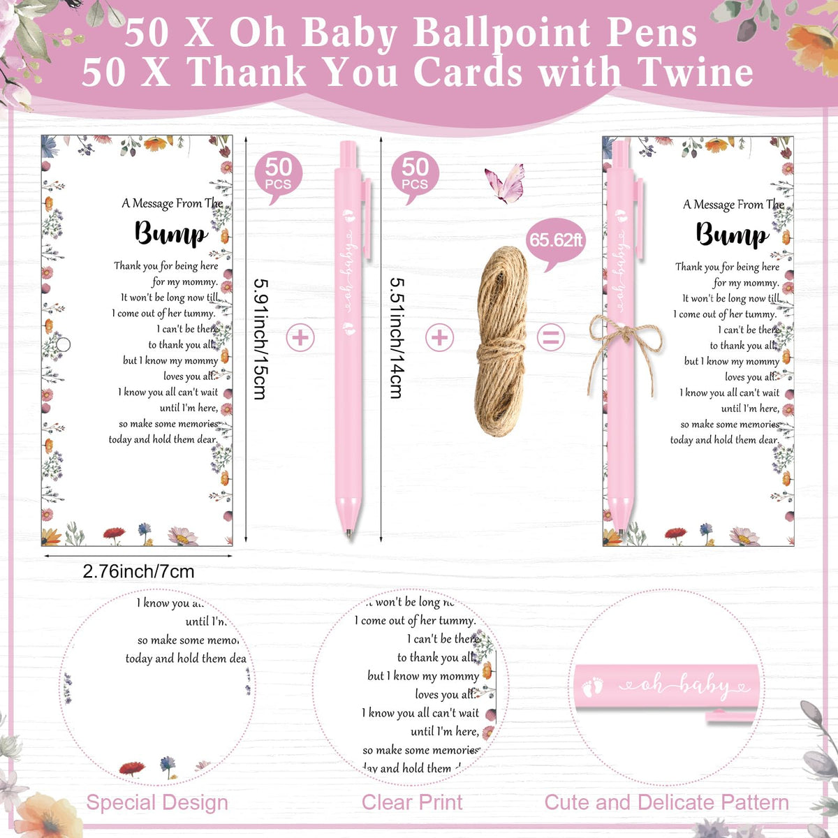 Sintuff 50 Set Baby Shower Party Favors for Guests, Pink, Wild Flower