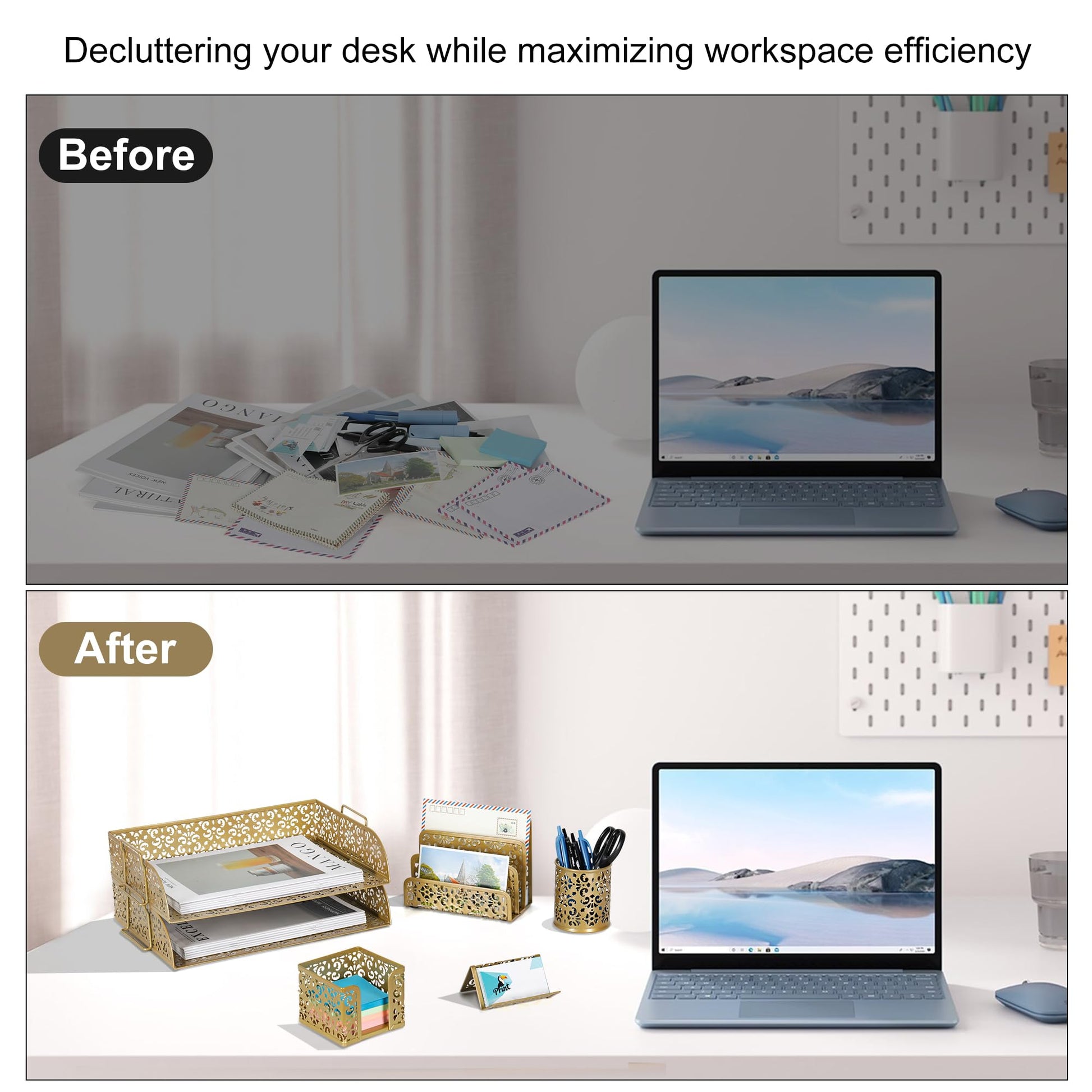 EasyPAG Desk Organizers and Accessories 5 Pieces Office Supplies Set - 2 Tier Paper Tray, Pencil