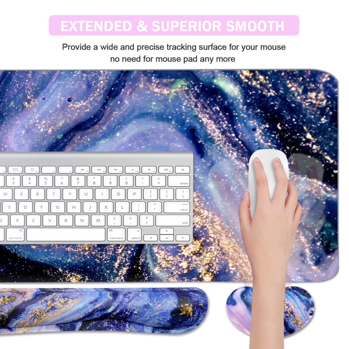 Keyboard Mouse Pad Set, Extended Mouse Pad+Keyboard Wrist Rest Support, Memory Foam Ergonomic Easy