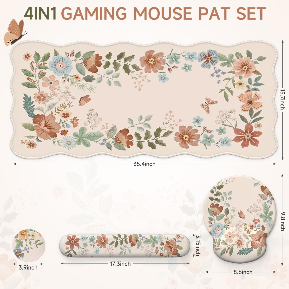 iLeadon Scalloped Desk Mat with Mouse Pad and Wrist Rest,Ergonomic Desk Pad