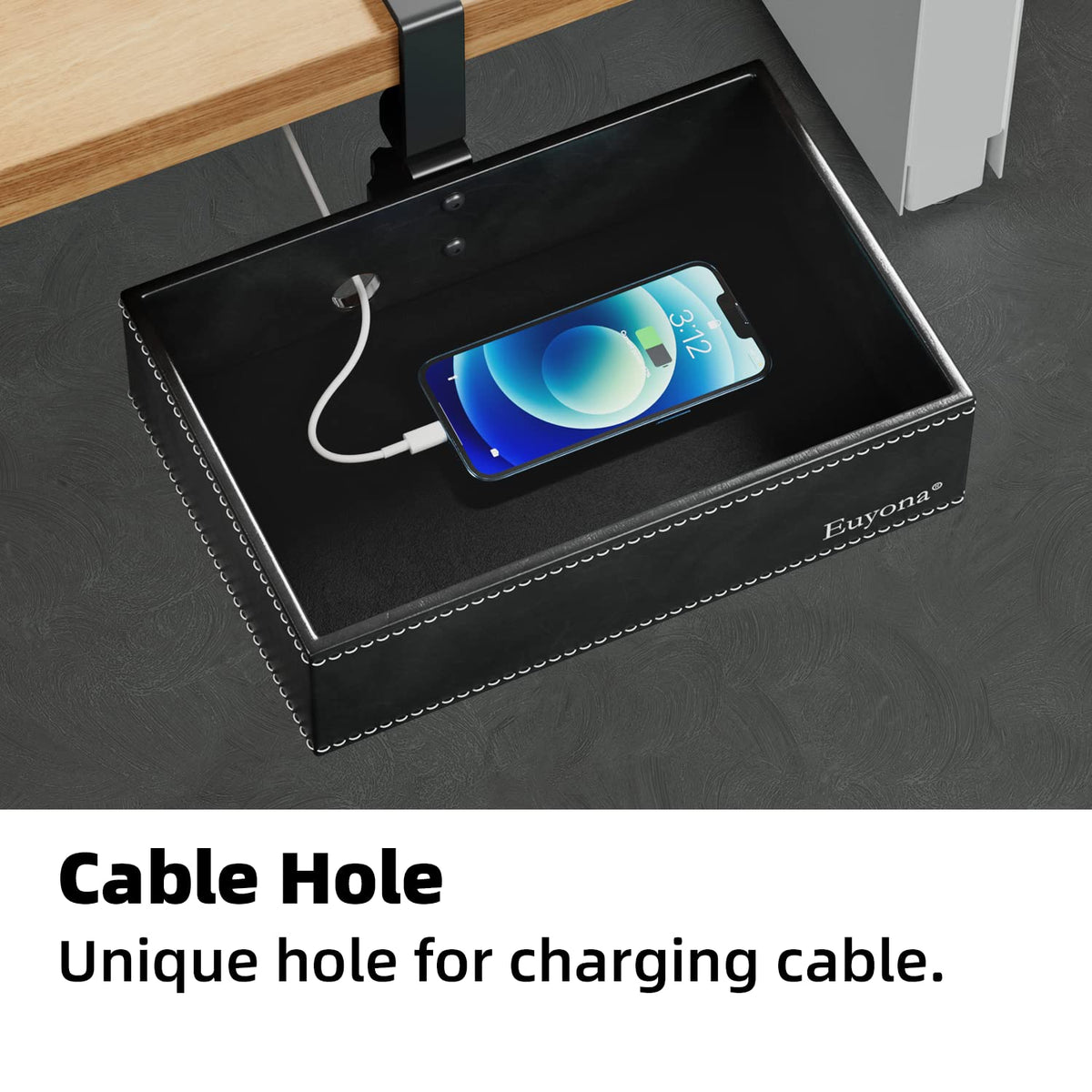 Under Desk Drawer, Clamp on Desk Organizer Hanging Desk Storage PU Leather
