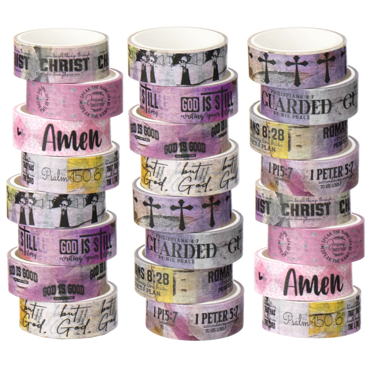 Janlaugh 24 Rolls Christian Washi Tape Gifts for Bible Journaling, Purple