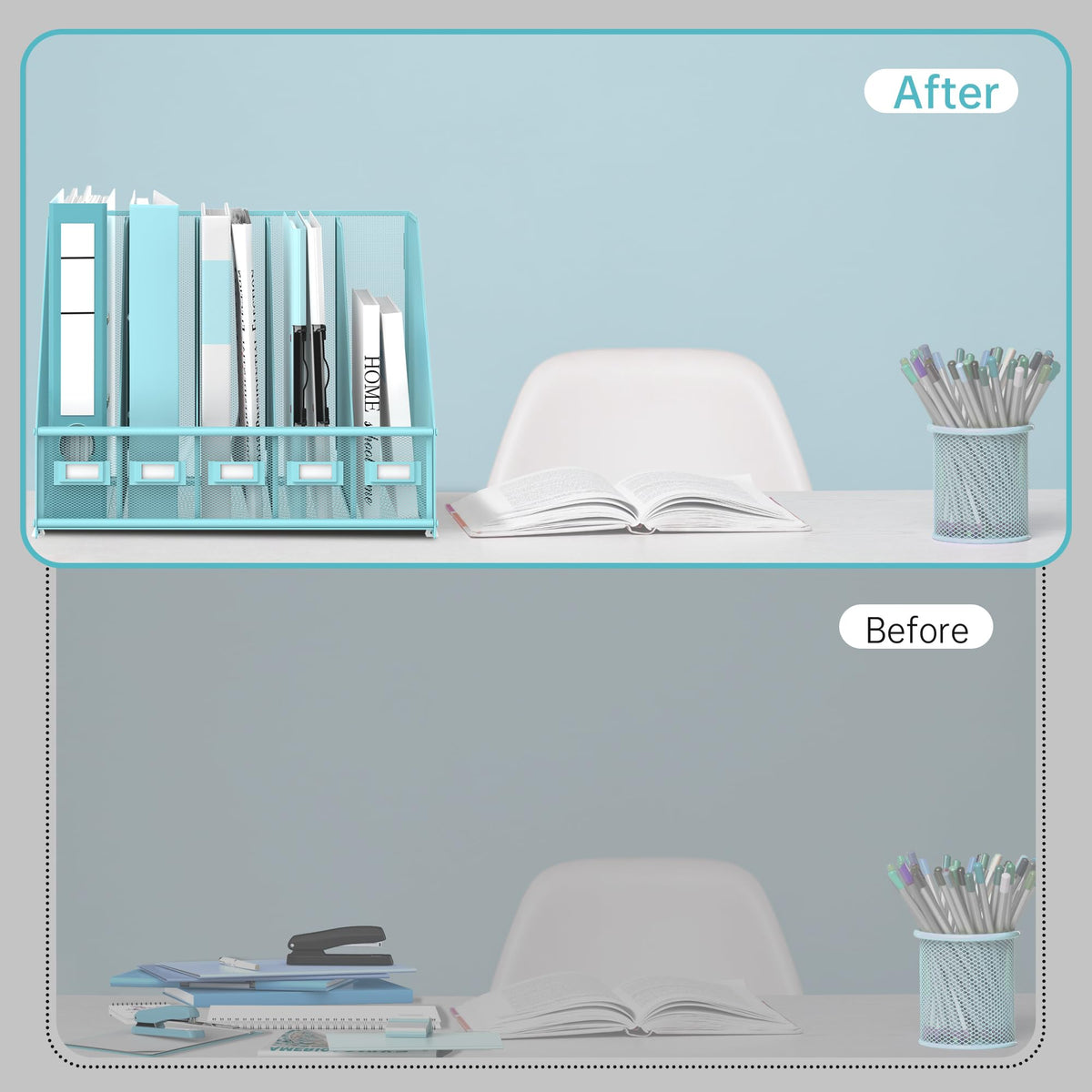 SUPEASY Desk Organizers Metal Desk Magazine File Holder with 5 Vertical Compartments Rack File