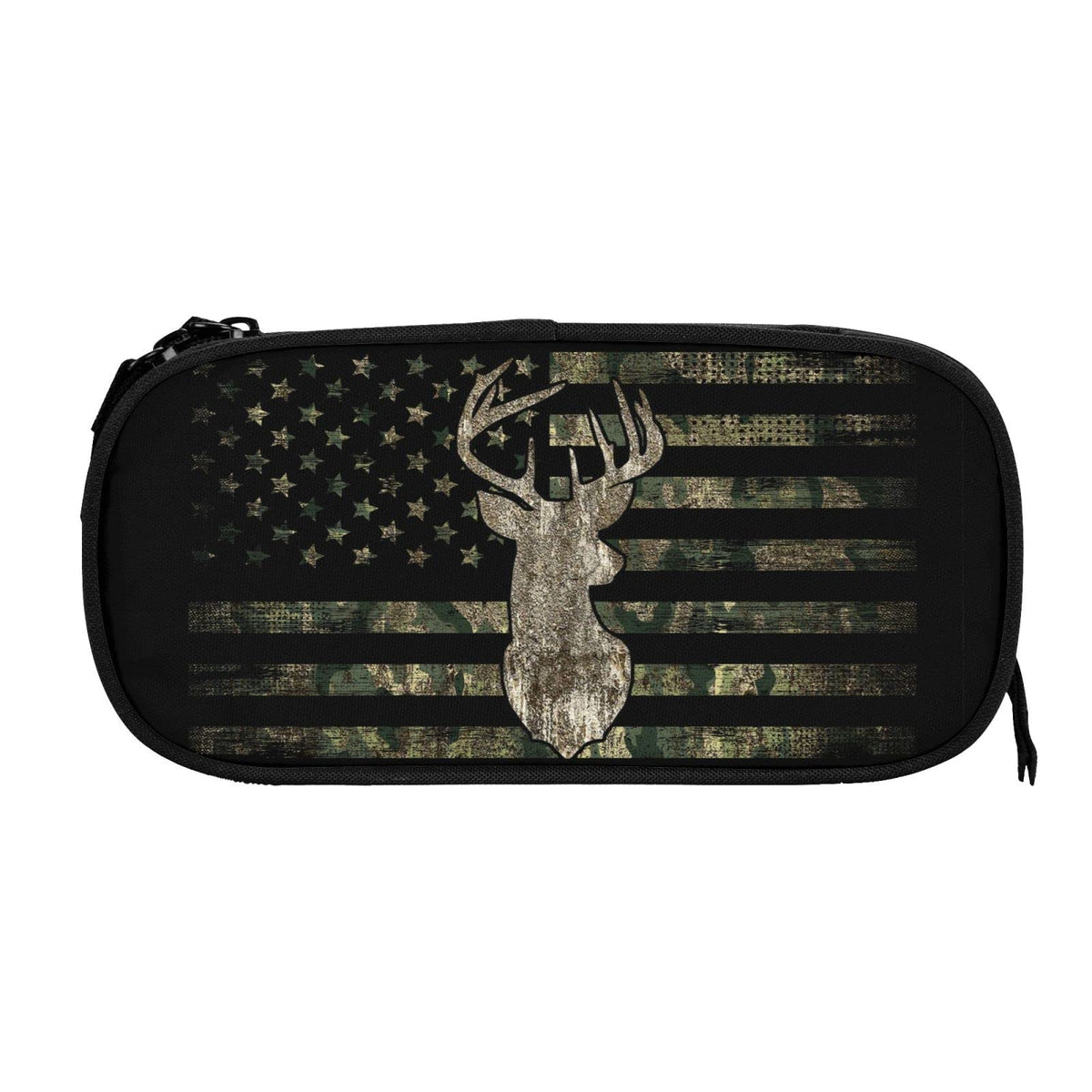 YETTA YANG Retro Patriotic American Flag Deer Pencil Box Case for Pen Holders Office Supplies Big