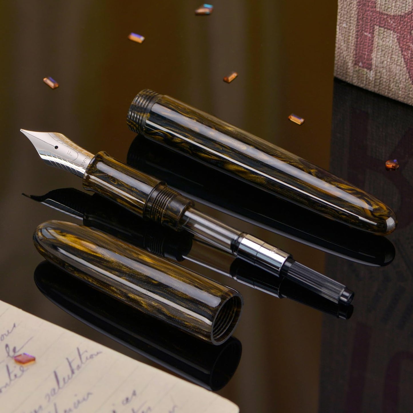 Asvine C80 Fountain Pen #8 Fine Nib Large Handcraft Pen with Converter Pen Case Collection Set