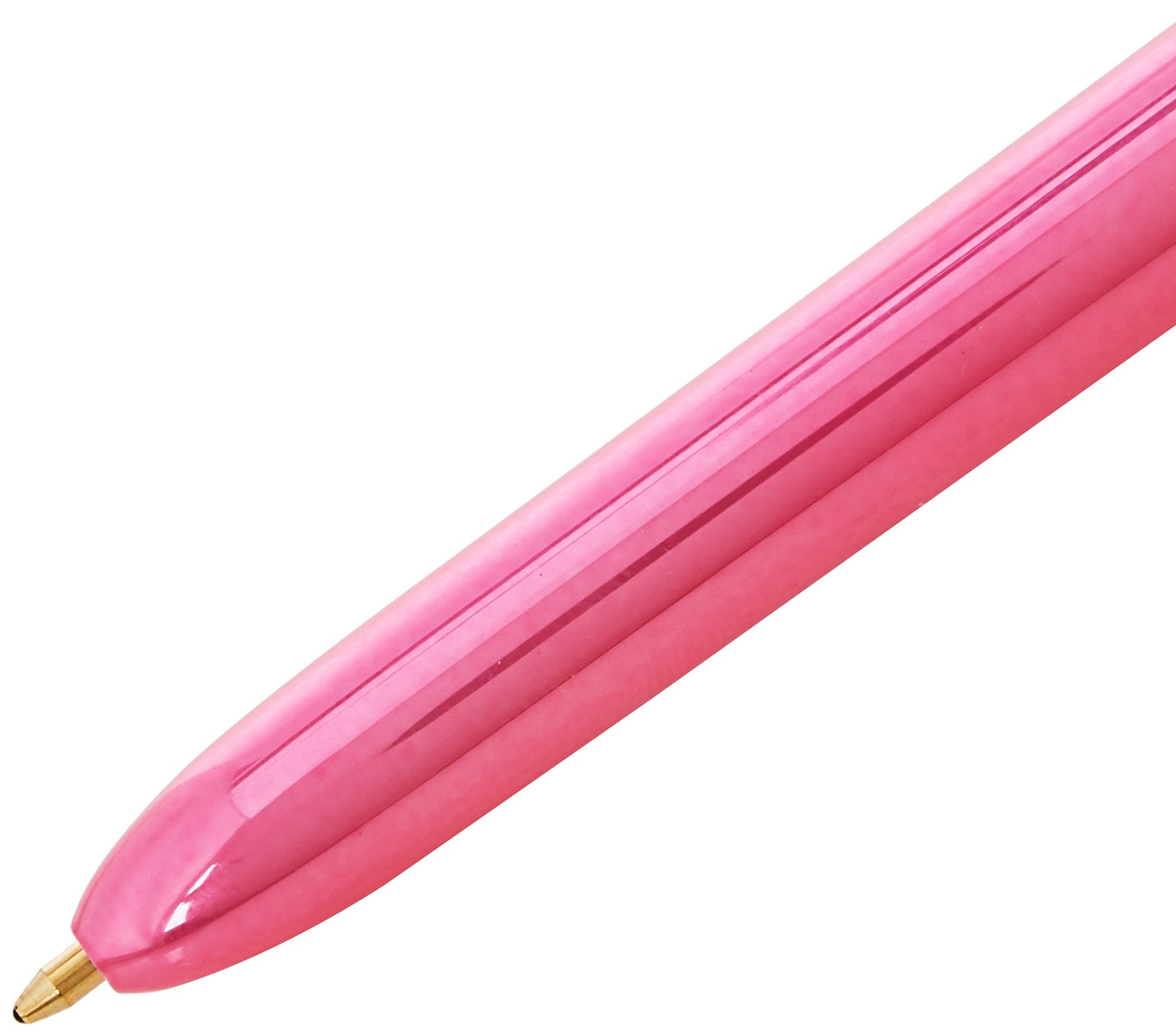BIC 4 Colours Shine Ballpoint Pens - Box of 12 - Metallic Pink Body with 4 Ink Colours (Blue