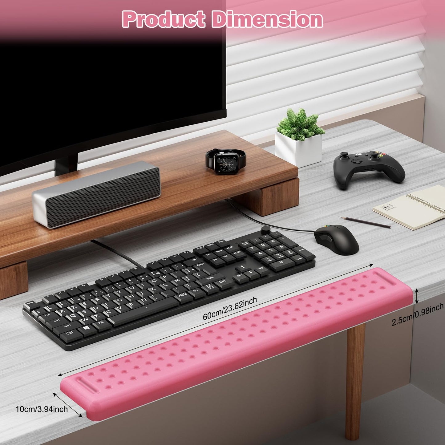Leolee L-Shaped Desk Long Wrist Rest Elbow 60CM, Pink Arm Rest for Desk