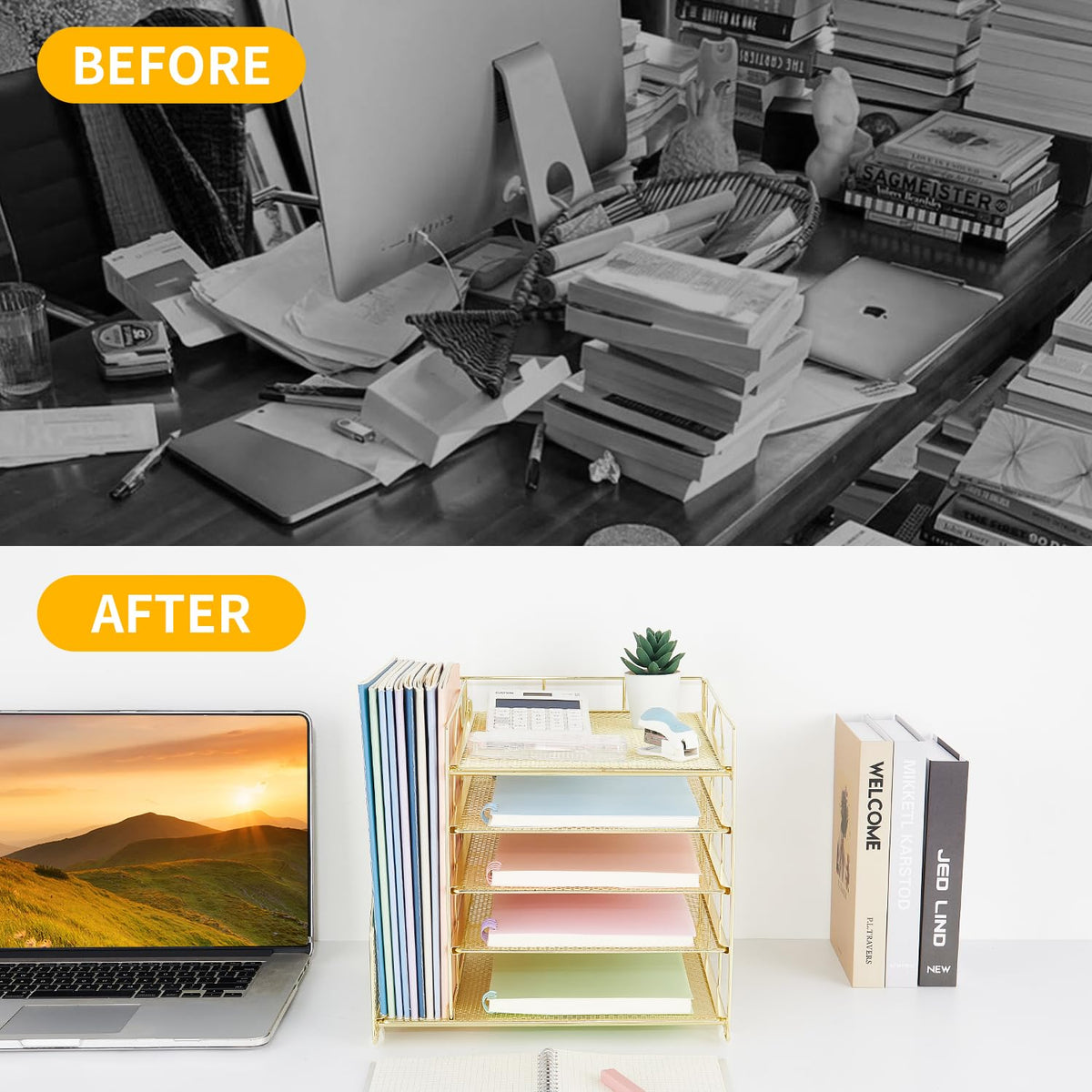 LEKETREE Desk Organizers and Accessories, 5-Tier Paper Letter Tray Organizer with File Holder