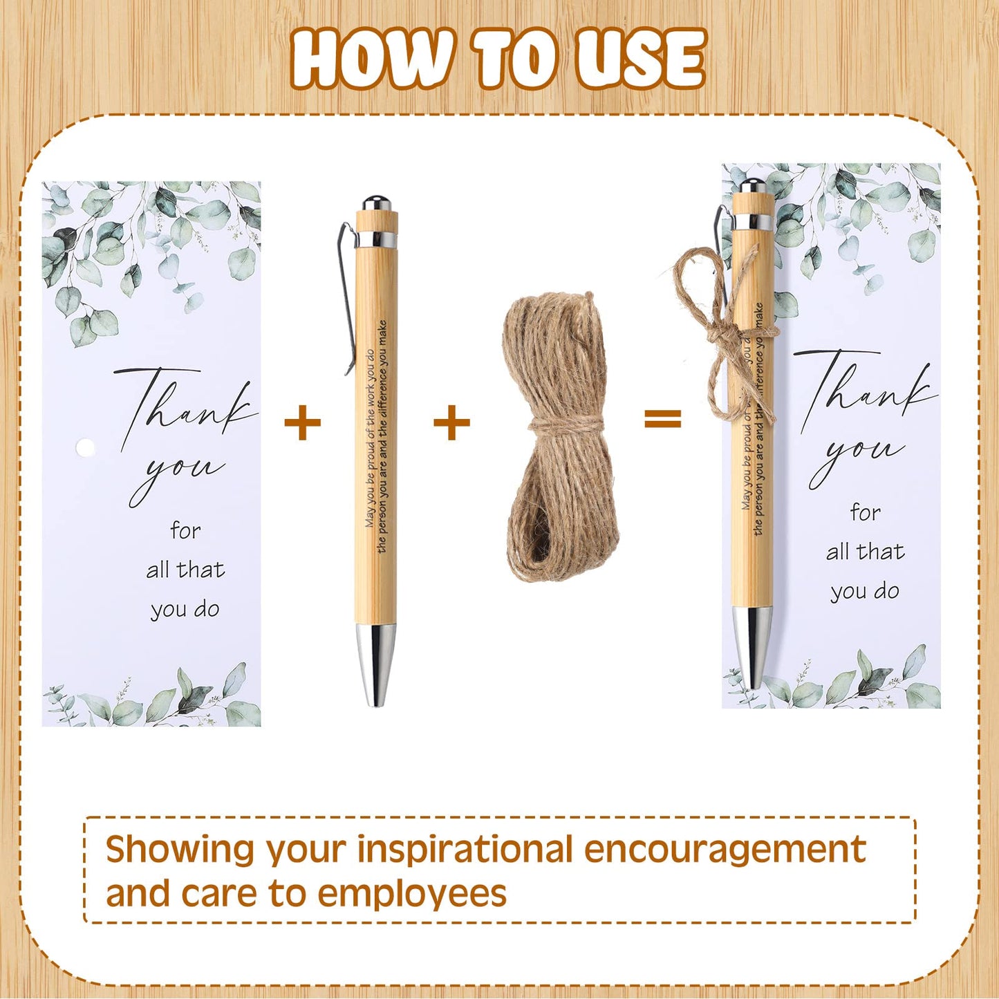 Yeaqee 48 Set Employee Appreciation Bamboo Pens with Thank You Cards
