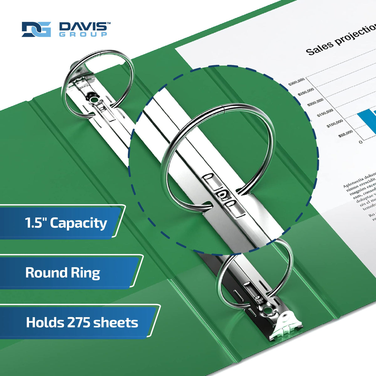 Easyview 3-Ring Binder, Clear-View Cover, 1.5" Round Rings, Green, 6 Pack