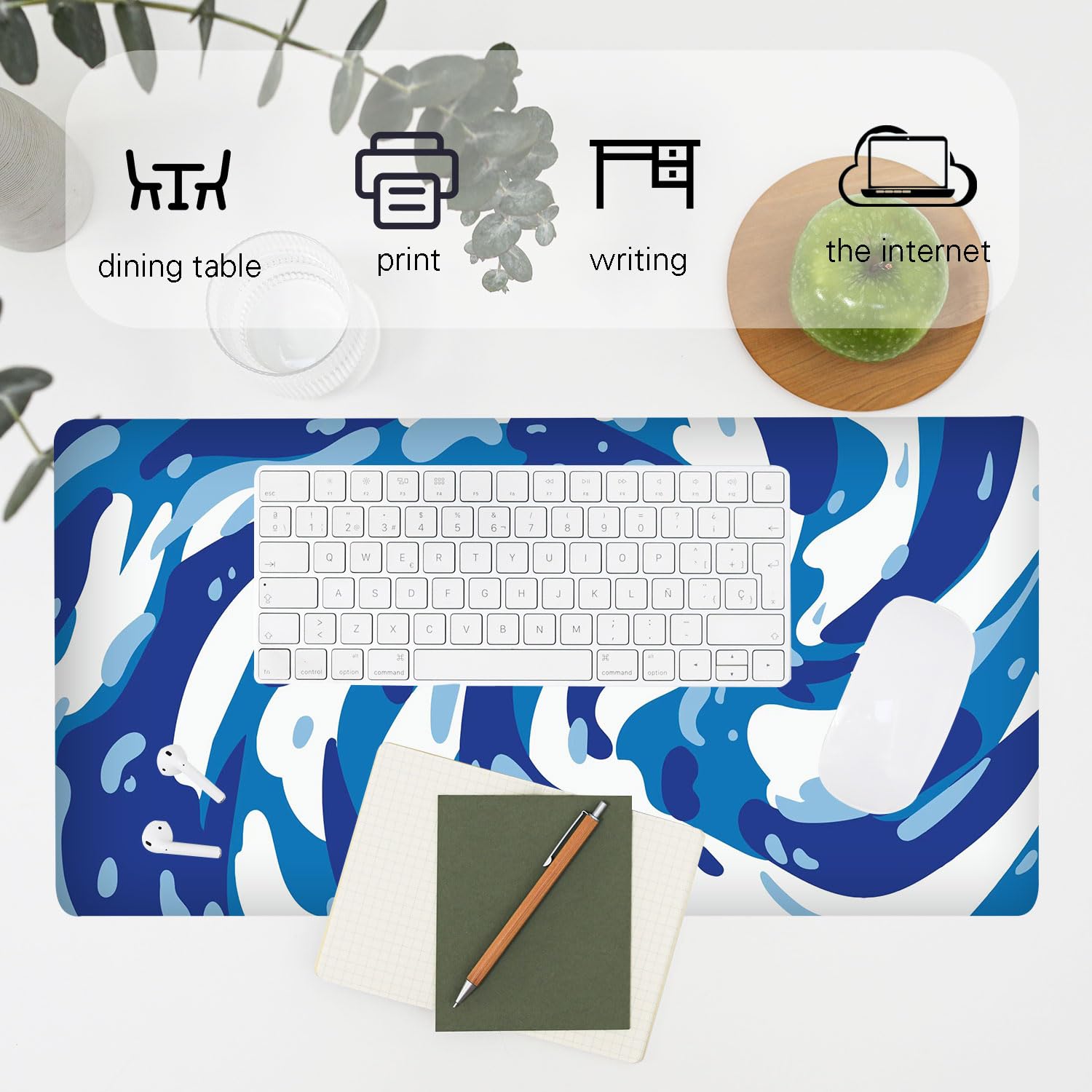 Fluid Pattern XXL Mouse Pad, Thick Waterproof Desk Mat with Stitched Edge