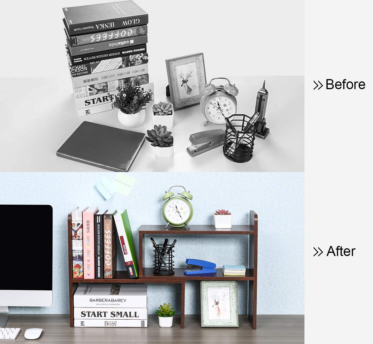 PAG-Mass Desktop Bookshelf Freestanding Wooden Countertop Bookcase Accessories Organizer Display