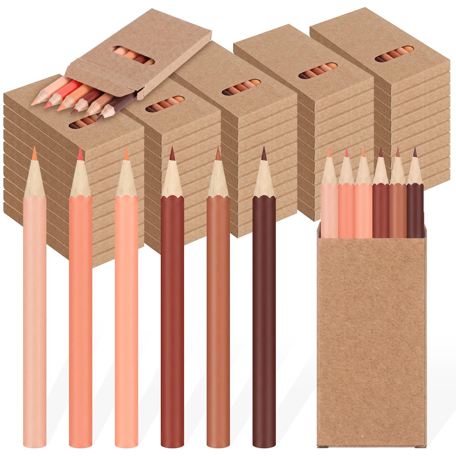 Ctosree 24 Packs Mini Colored Pencil Bulk 6 Per Box, Skin Tone, 3.5''