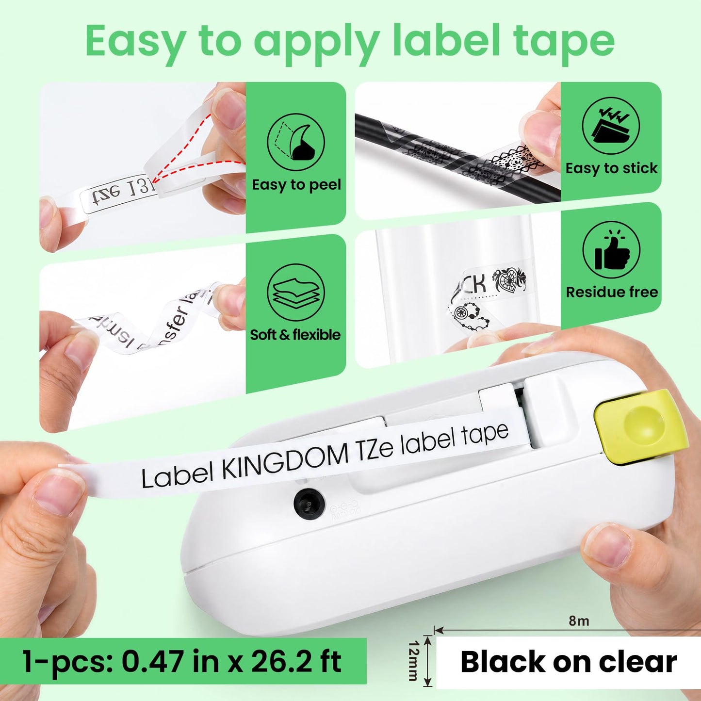 Compatible with Brother P Touch TZe-131 Clear 12mm 0.47" Label Maker Refill