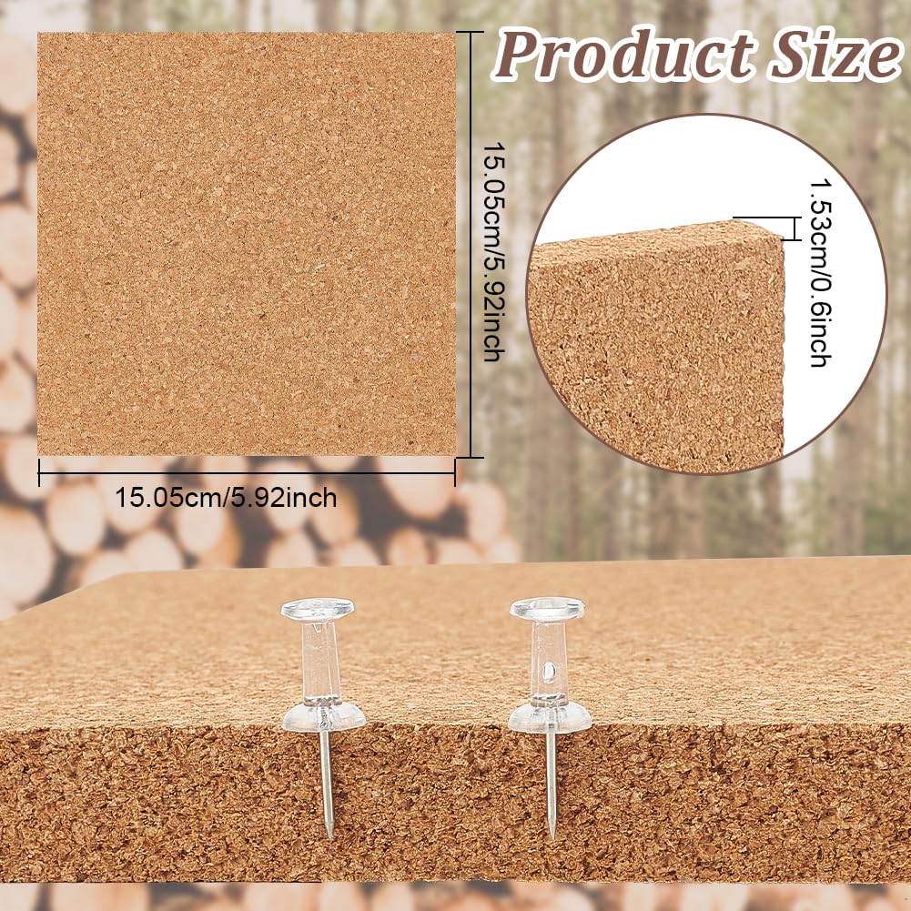OLYCRAFT 2PCS Square Bulletin Boards 6 x 6 inch Non Self-Adhesive Wood Cork Board 0.6 inch Thick
