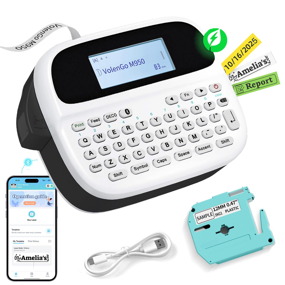 Label Maker Machine with-Tape, Rechargeable Label Maker Waterproof-Labels
