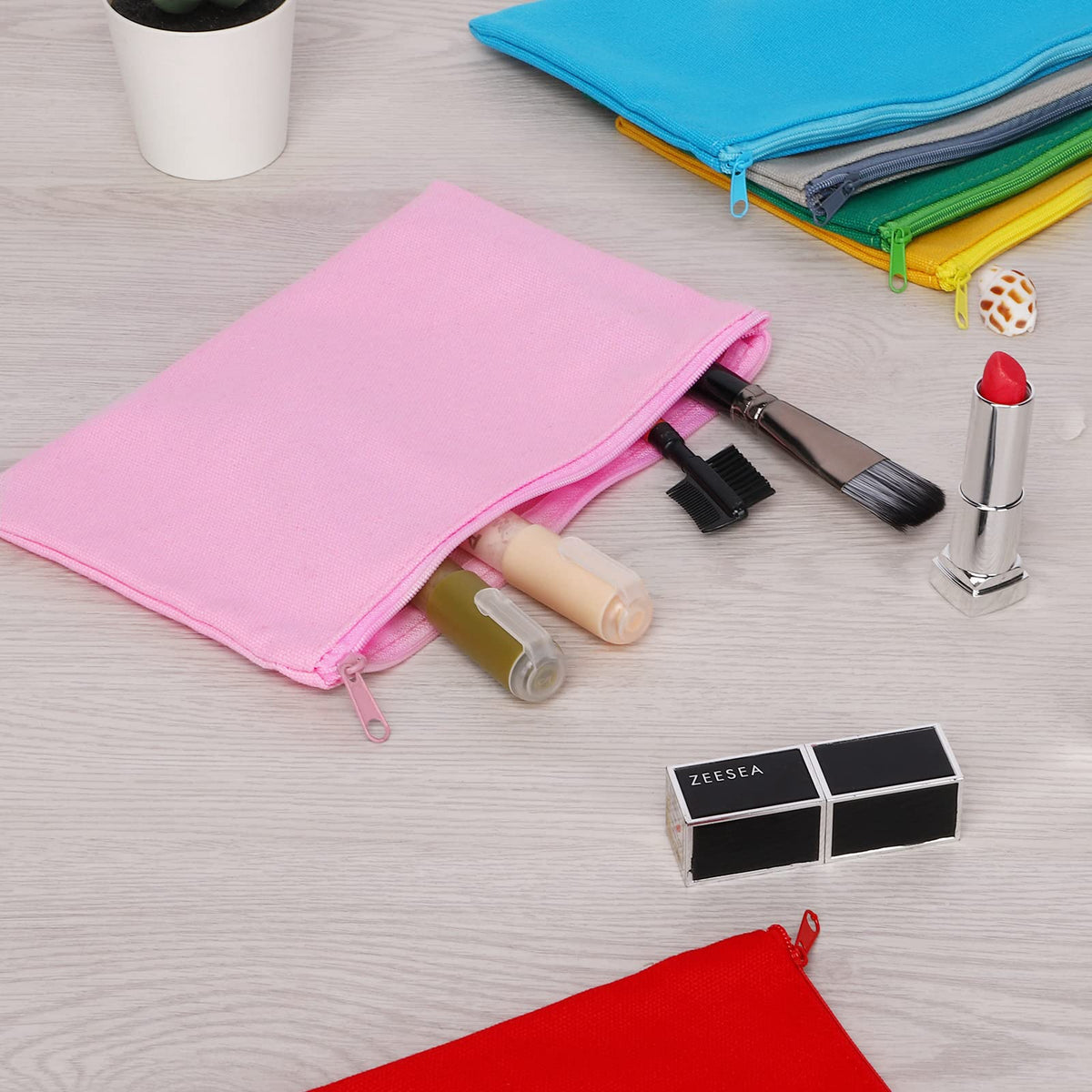 Sinzip 12 Pieces Cotton Canvas Makeup Bag, Multipurpose Cosmetic Bag with Zipper Travel Toiletry