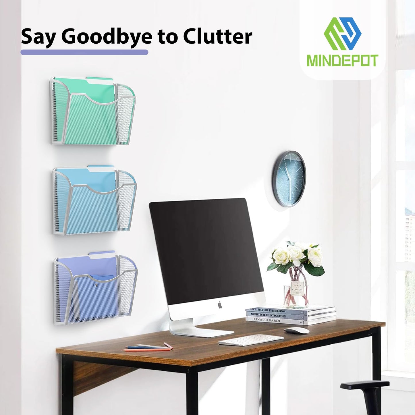 MINDEPOT Wall File Organizer, Hanging Wall File Holder, 3 Pack, Silver