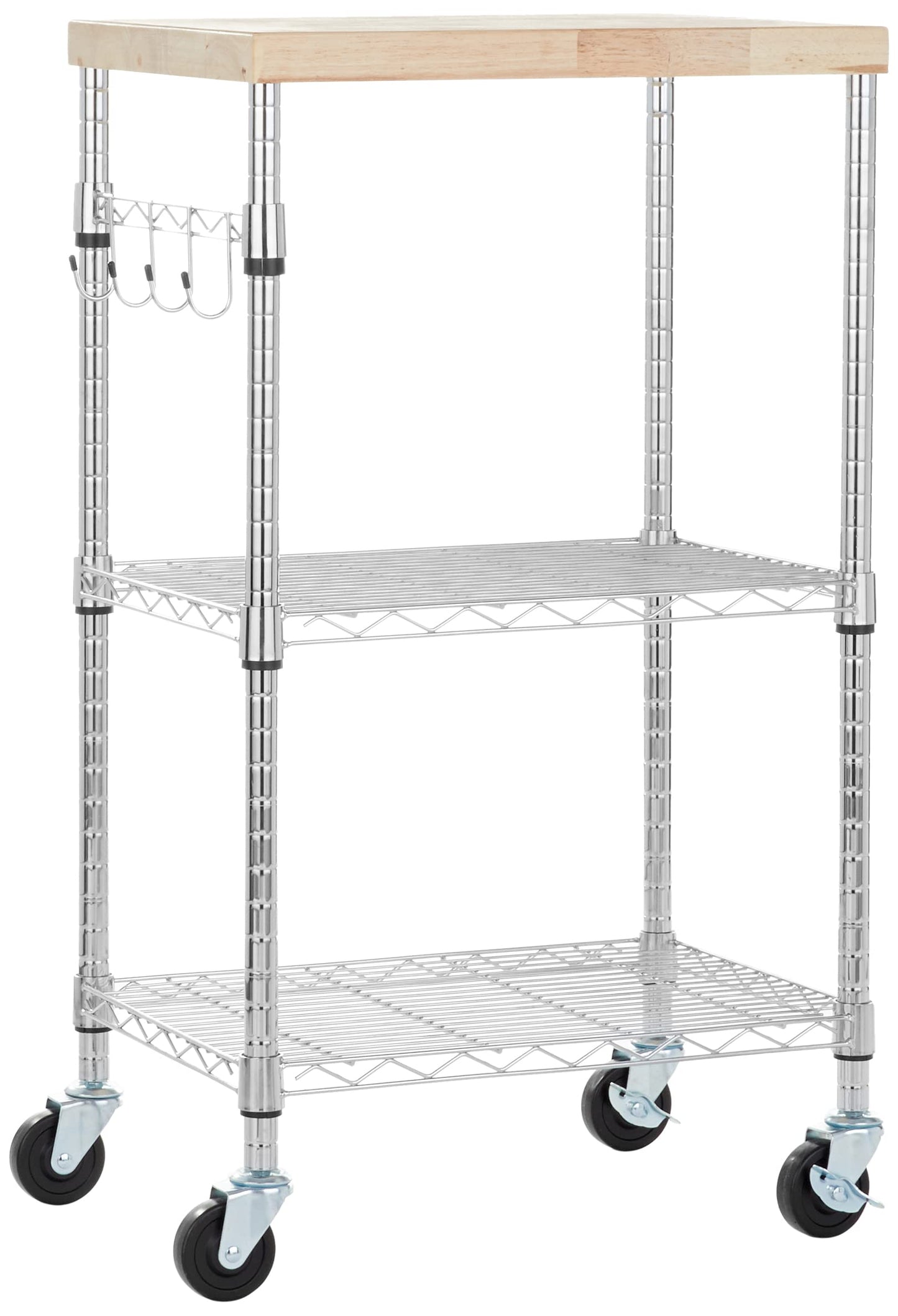Amazon Basics Portable Kitchen 3-Tier Storage Rack on Caster Wheels with Adjustable 2 Shelves, 175