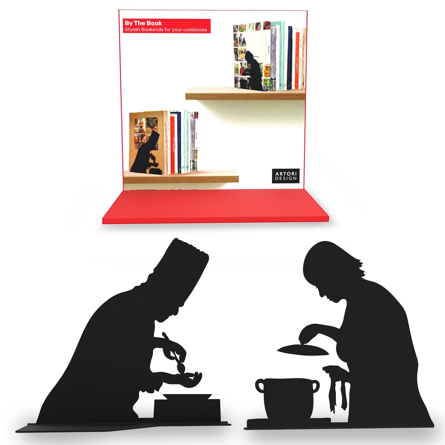 Artori Design Hidden Bookends for Shelves - Cooking Book Ends