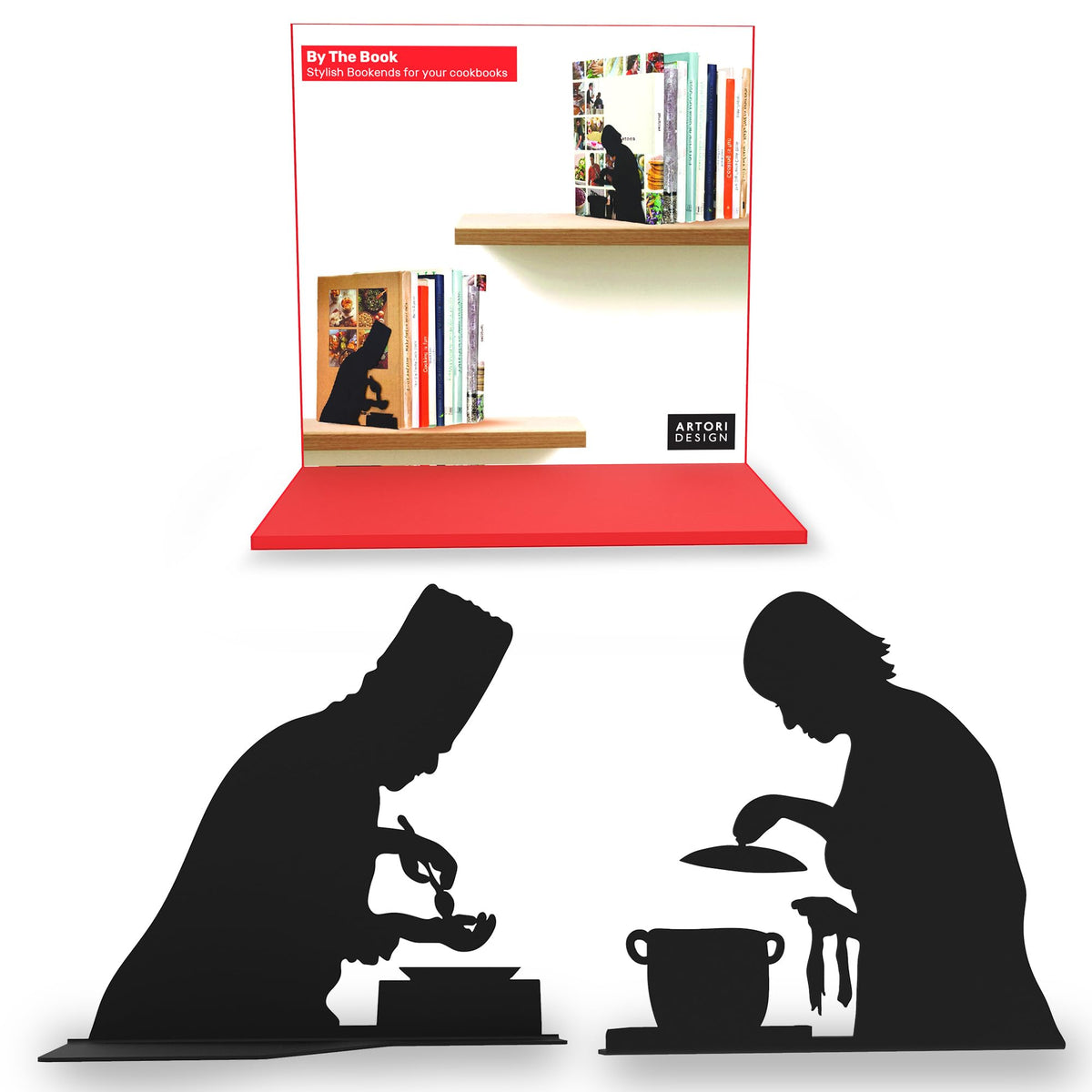 Artori Design Hidden Bookends for Shelves - Cooking Book Ends