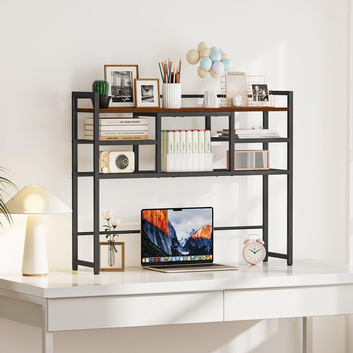 Snughome Desk Shelf, 38.6" Desktop Bookshelf, Desk Hutch Dorm, Countertop Storage Hutch with 5