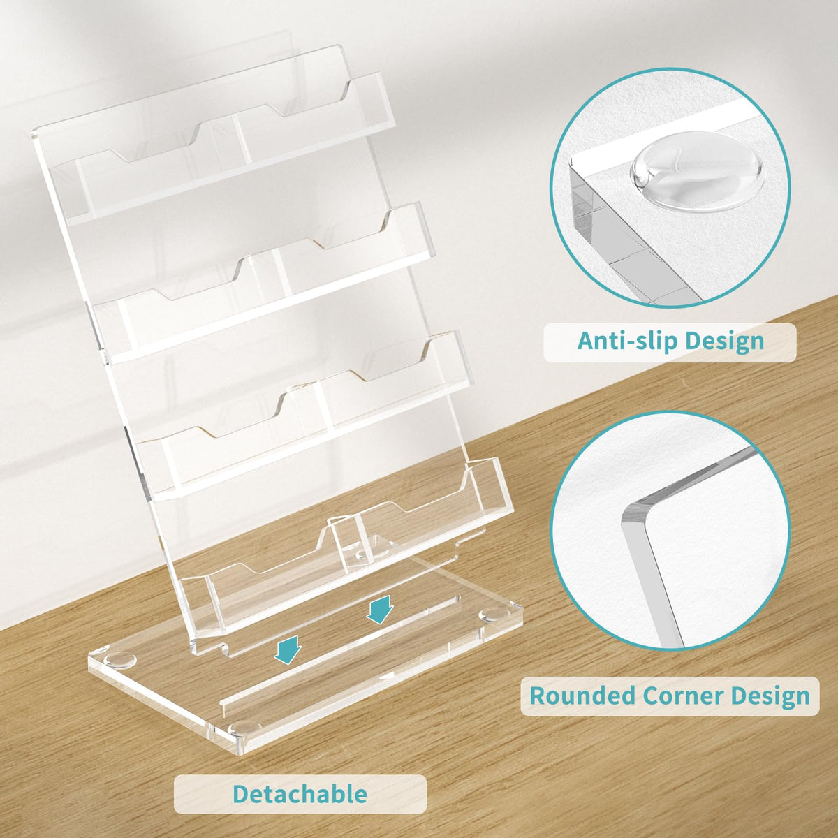 HIIMIEI Business Card Holder Desk, Acrylic Business Card Display, 4 Tier Clear Business Card Stand