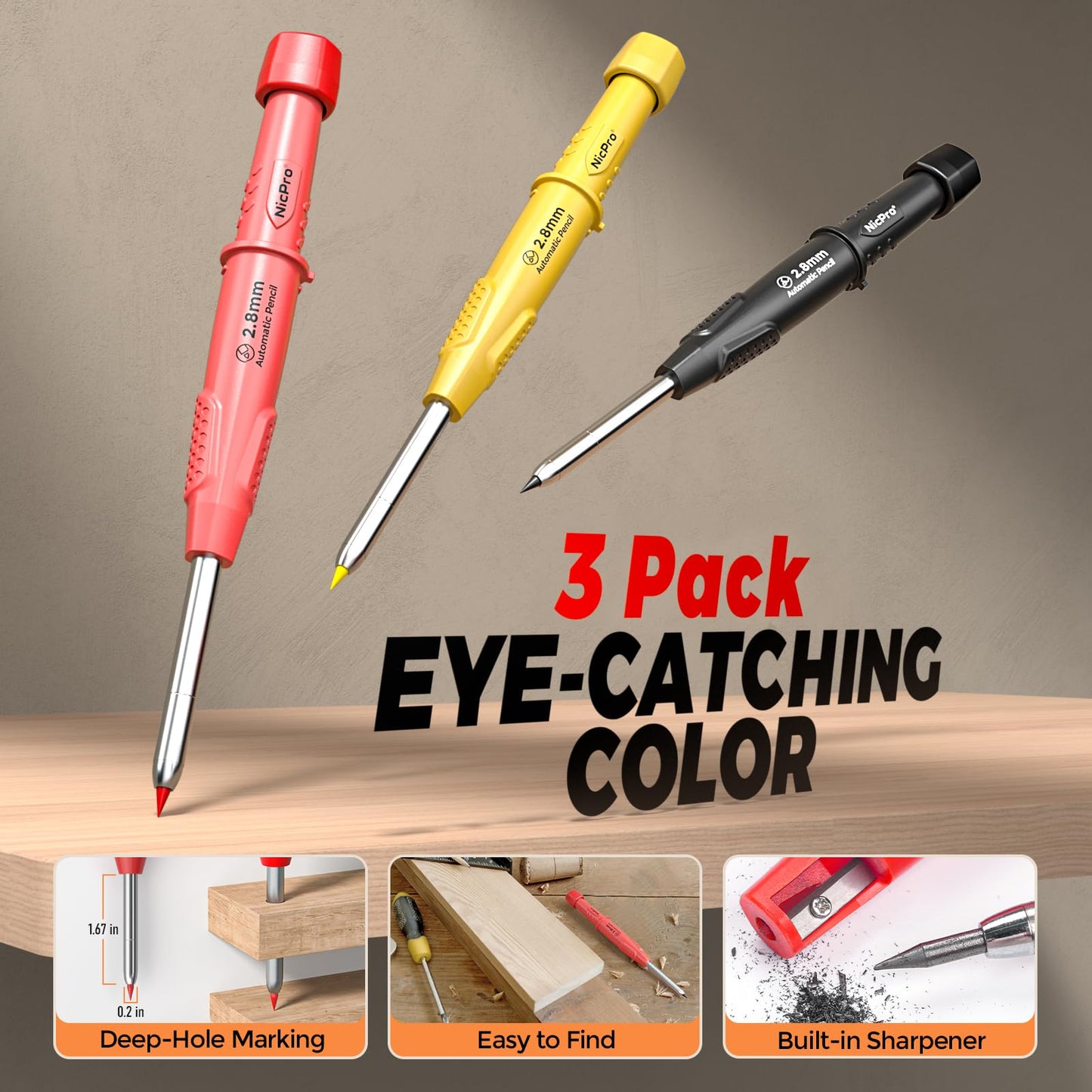 Nicpro 36PCS CP3000 Mechanical Carpenter Pencil Set with Sharpener & Sheath