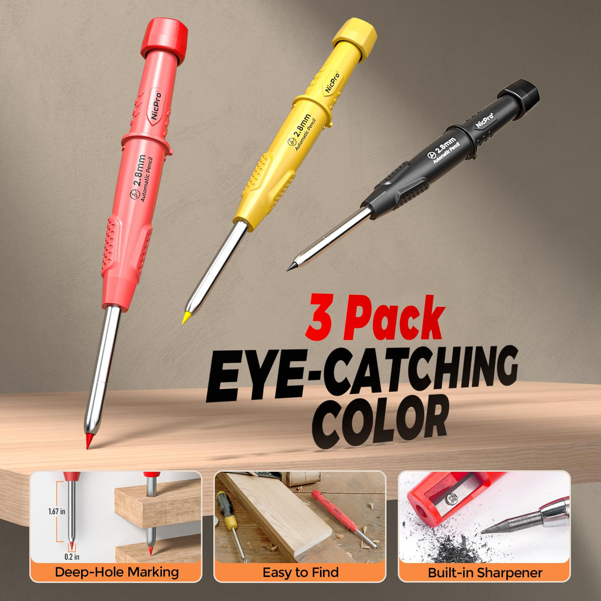 Nicpro 36PCS CP3000 Mechanical Carpenter Pencil Set with Sharpener & Sheath