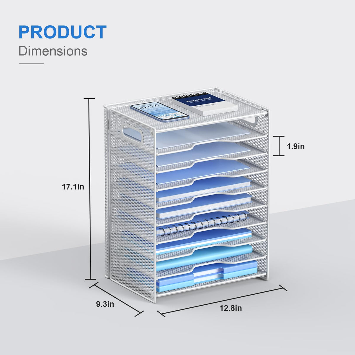 OUTWOLF 10 Tier Paper Organizer - Letter Tray Mesh Desk File Organizer with Handles for Office