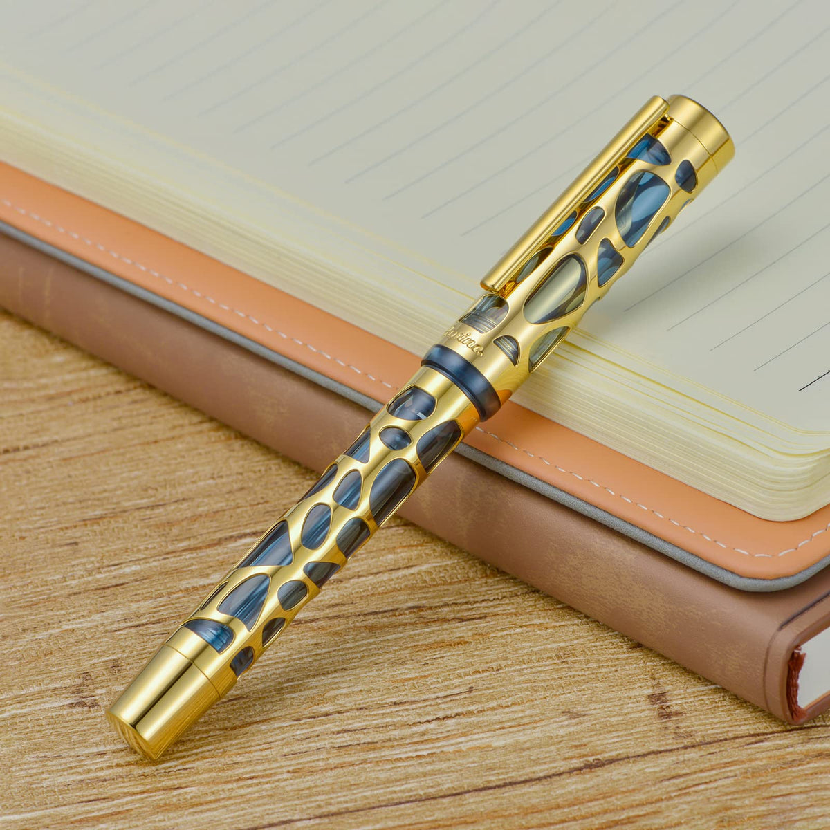 Asvine V169 Vacuum Filling Fountain Pen Extra Fine Nib, Water Drop Skeleton Gold Trim Transparent