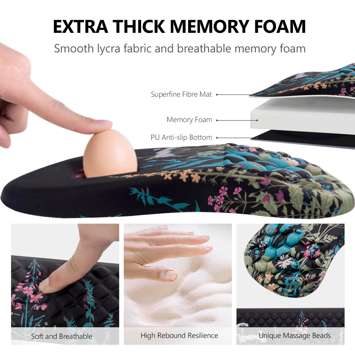 Mouse Pad Wrist Support, Laokiiy 2 in1 Keyboard Wrist Rest+ Ergonomic Mouse Pad, Non-Slip Wrist