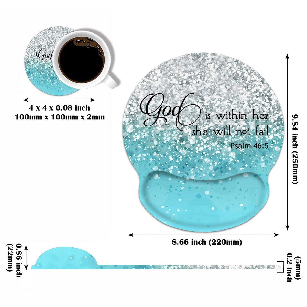 Ergonomic Mouse Pad Wrist Support and Coasters Set, Cute Wrist Rest Pad with Non-Slip PU Base for