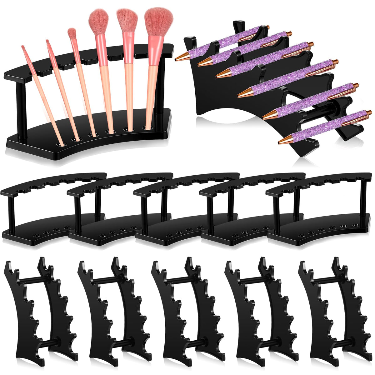 Lincia 10 Pack Pen Display Stand, 6 Slots Plastic Pen Holder, Black