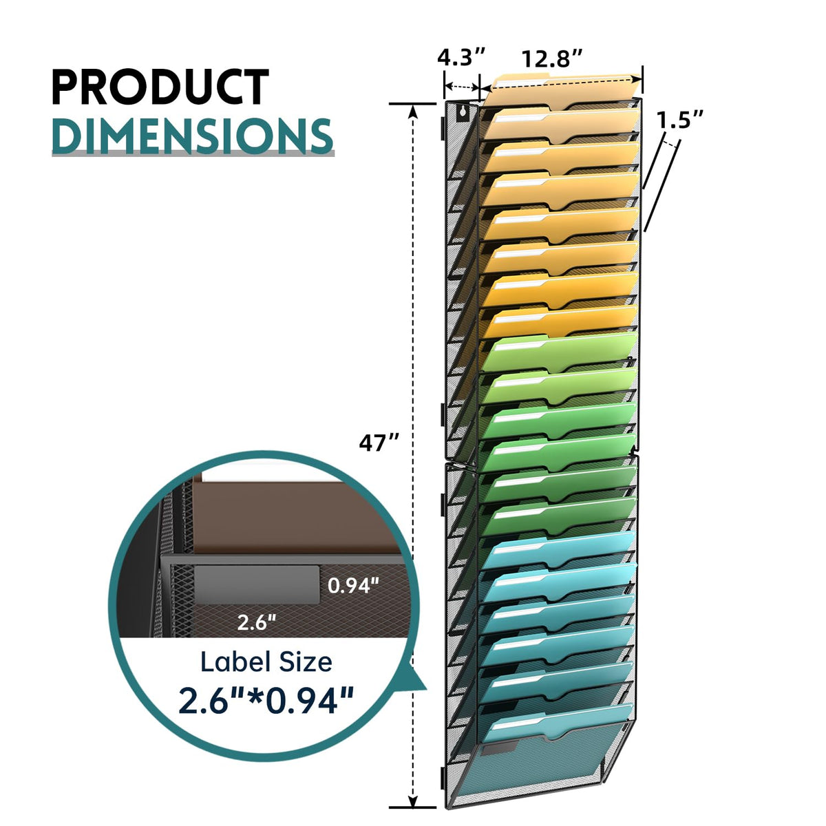 SUPEASY 20 Tier Wall File Organizer, Hanging Wall Mounted Mail Organizer with Label Slots, Metal