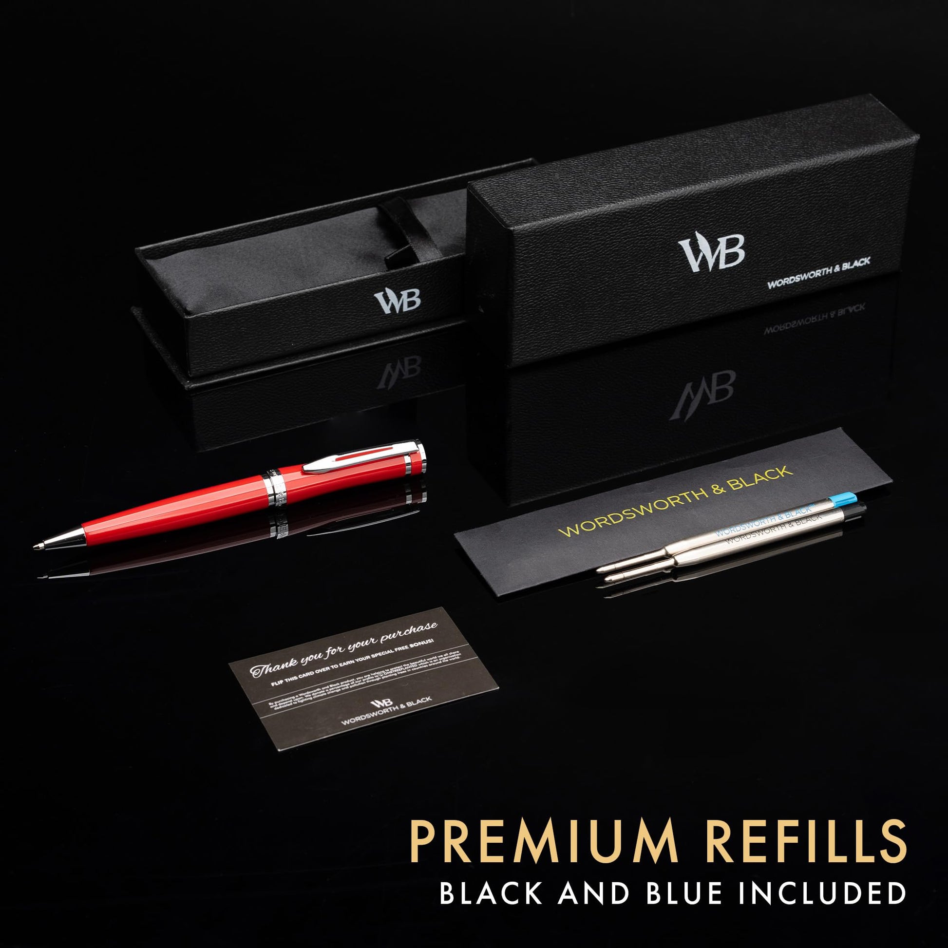 Wordsworth & Black Luxury Refillable Ballpoint Pen Set for Writing, Red