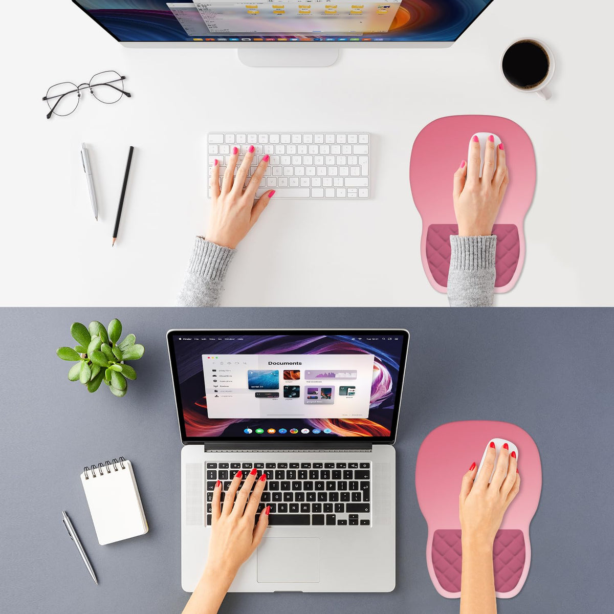 ITNRSIIET Ergonomic Mouse Pad Wrist Support with Memory Foam Massage Bulge & Non-Slip PU Base