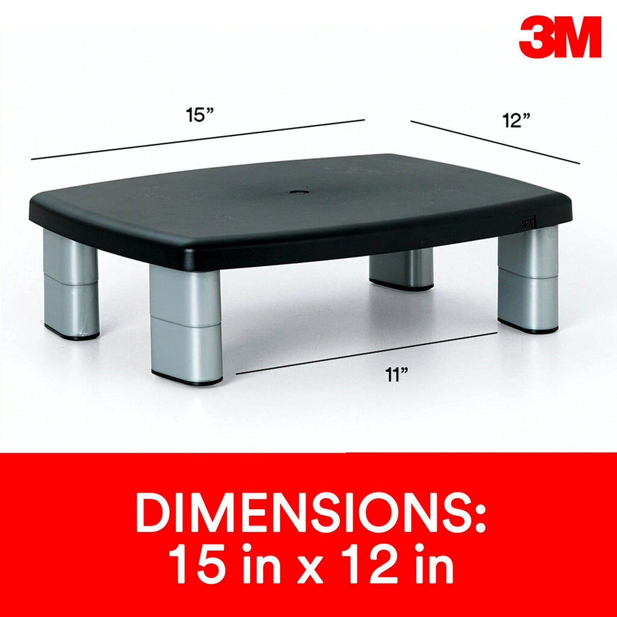 3M Adjustable Monitor Stand, Three Leg Segments, Simply Adjust Height from 1" to 5 7/8", Holds Up