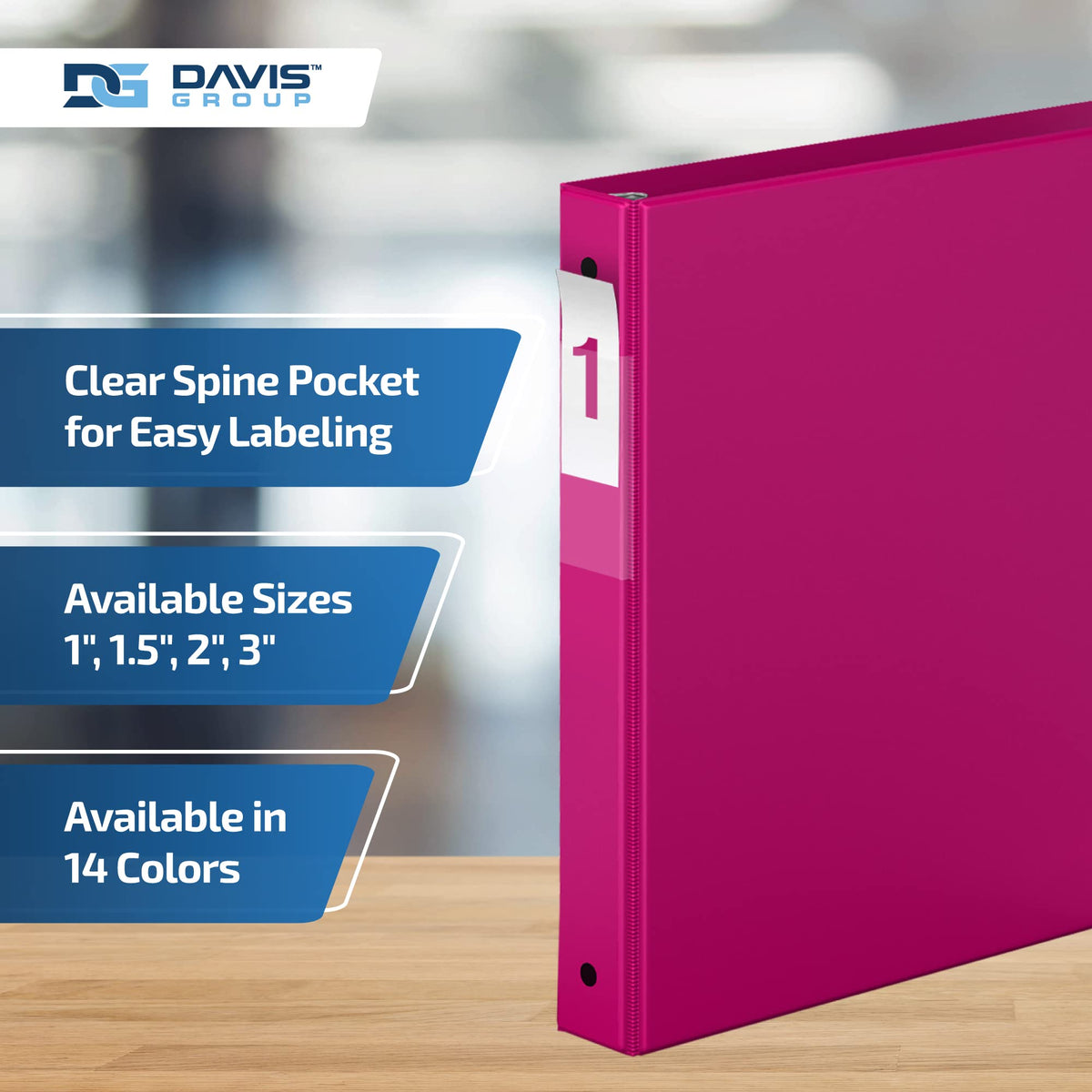 Premium Economy 3-Ring Binder, Spine Label, 1" Round Rings, Pink, 6 Pack