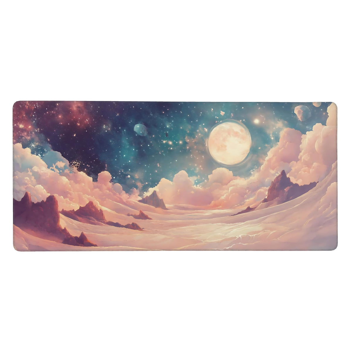 Cute Aesthetic Cloud Gaming Mouse Pad, Pink Warm Healing Desk Mat with Anti-Slip Base & Stitched