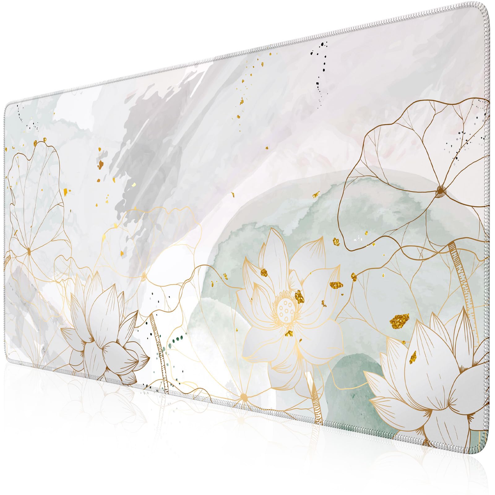 iCasso Desk Cover Mat, Extra Large Lotus Mouse Pad, Green Lotus Leaf