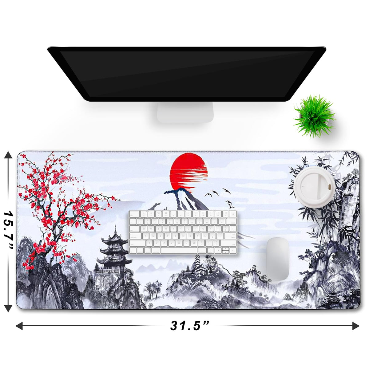 Gaming Mouse Pad Ink Pattern, 31.5x15.7 Inch Waterproof Computer Big Mousepad Non-Slip Mouse Mat