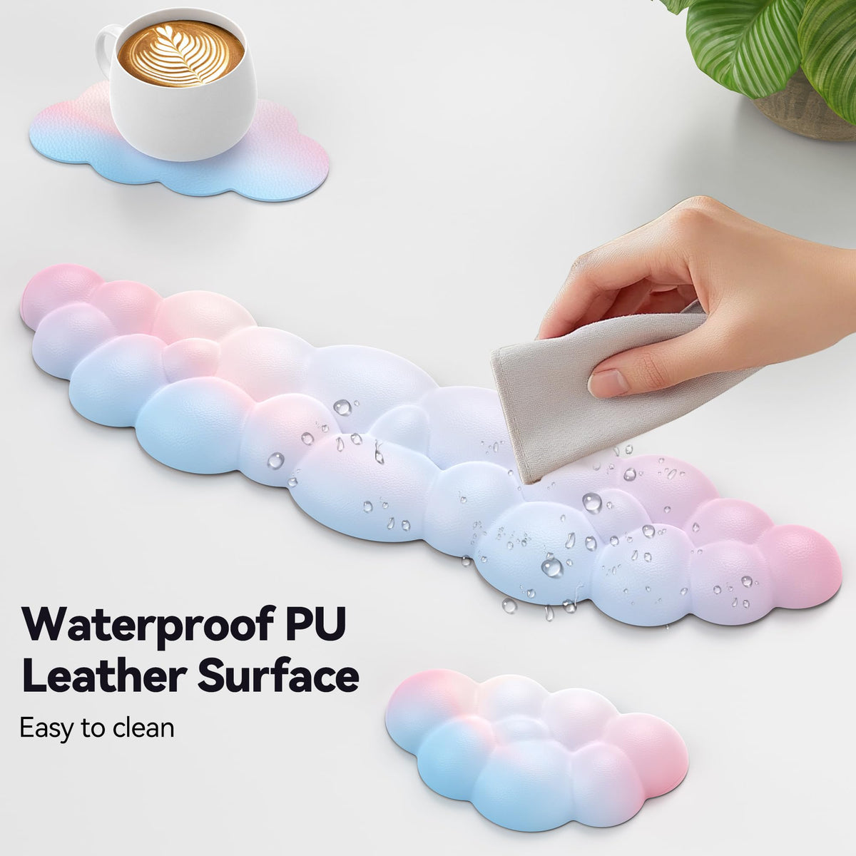 TECKNET Cloud Keyboard Wrist Rest Set, Cloud Wrist Rest with Non-Slip Base, PU Leather Wrist Pad