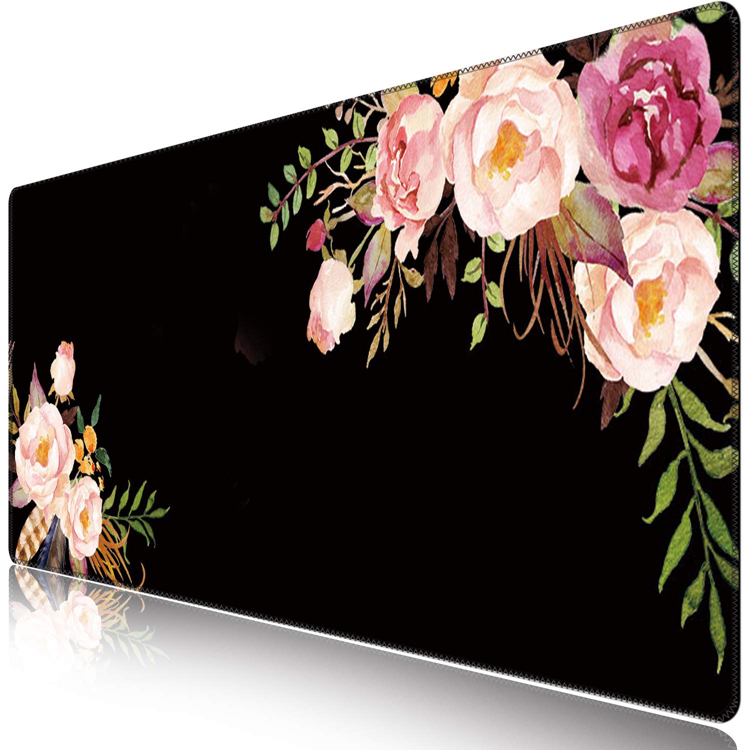 iCasso Extended Gaming Mouse Pad,35.4 x 15.7in Desk Pad,Flower