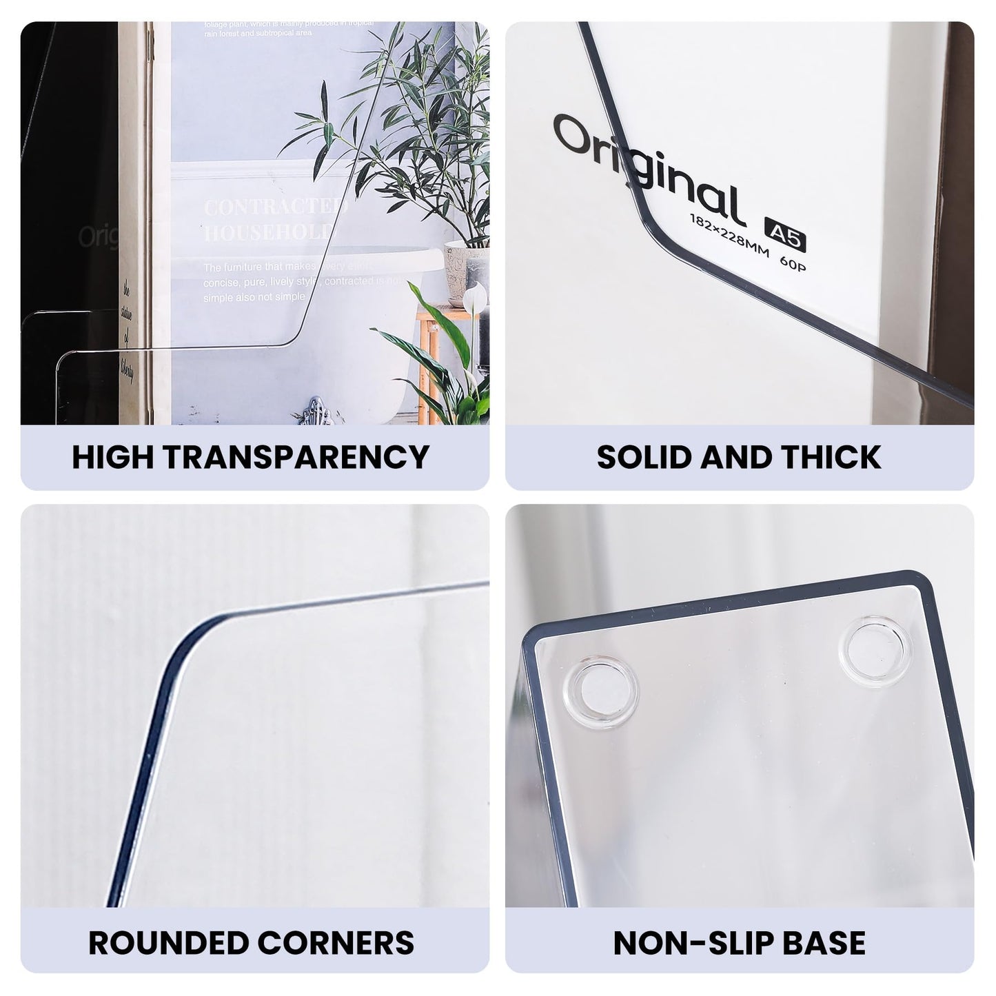 Clear Vertical Magazine File Holder, Plastic Desk Organizer Binder, 4PC