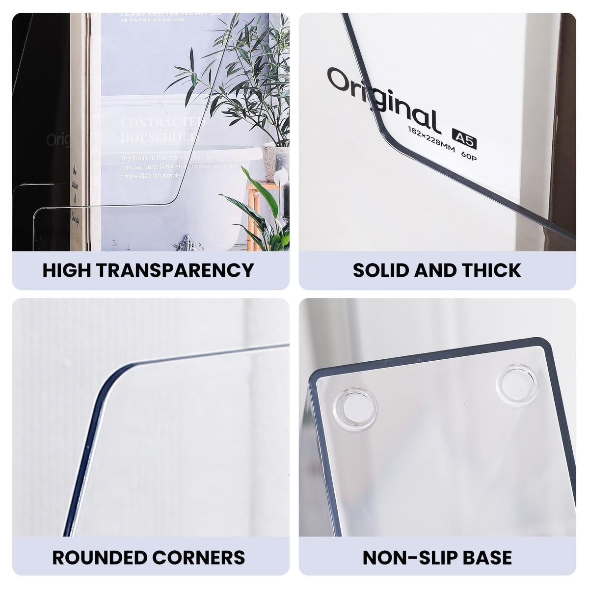 Clear Vertical Magazine File Holder, Plastic Desk Organizer Binder, 4PC