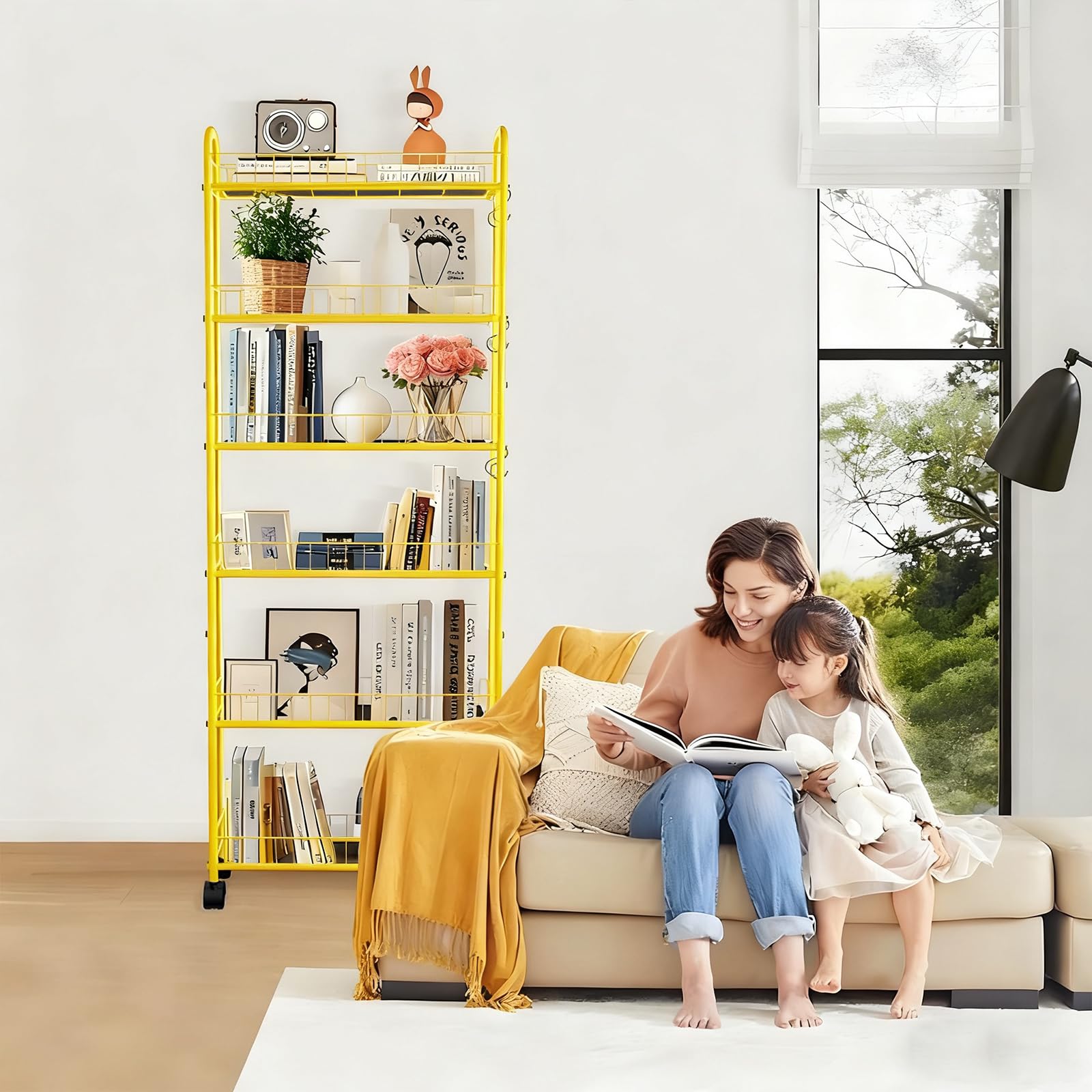 RUOZTEOO 6-Tier Slim Storage Cart with Wheels, Metal 6in Narrow Rolling Shelf, Sturdy Slim Storage