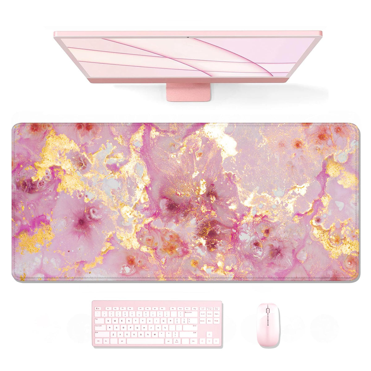 Auhoahsil Large Gaming Mouse Pad, XXL 35.4 x 15.7 in Desk Mat, Pink Gold
